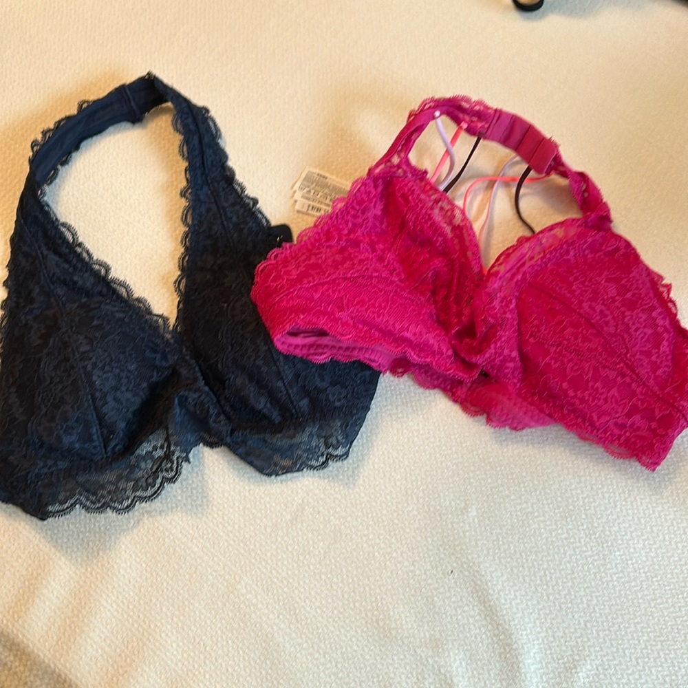 2 Lace Bralettes: 1 Hot Pink and 1 Navy